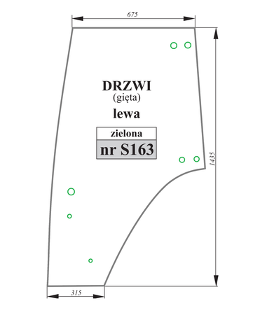 Szyba zielona drzwi gięte lewe FENDT 117810030010