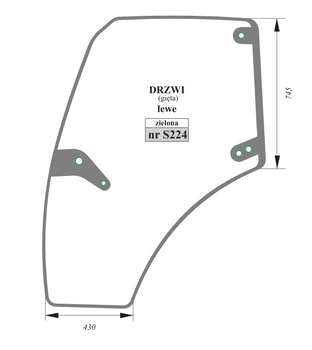 Szyba zielona drzwi lewe gięte Lamborghini Same Deutz-Fahr Agrofarm 0.012.1433.0/20