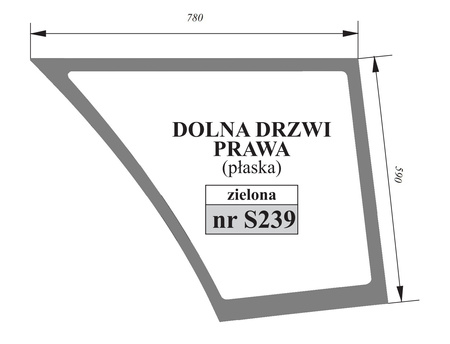 Szyba zielona płaska drzwi dolna prawa Fiat, Ford, New Holland 82002181