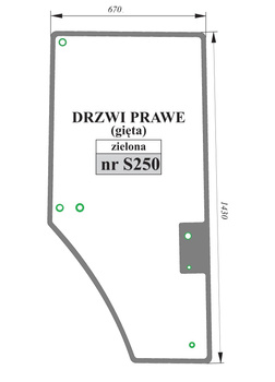 Szyba zielona gięte drzwi prawe John Deere R131164 R110825