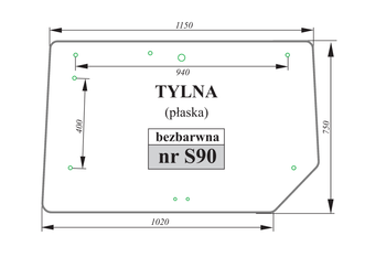 Szyba płaska tylna bezbarwna John Deere Renault 6005010163 RT6005021388