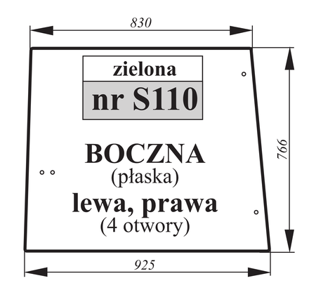 Szyba zielona płaska prawa lewa boczna John Deere L57977