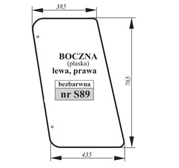 Szyba bezbarwna boczna płaska lewa prawa John Deere Renault RT6005010162 6005010162