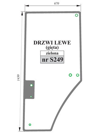 Szyba zielona gięte drzwi lewe John Deere R131163, R96191