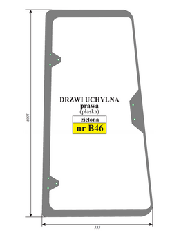 Szyba drzwi prawe uchylna koparko ładowarki Case E48360 R52888 z czarnym pasem