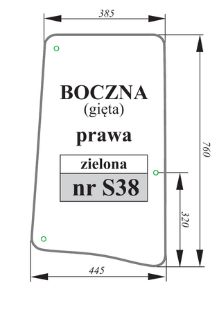 Szyba zielona gięta boczna prawa John Deere L113305