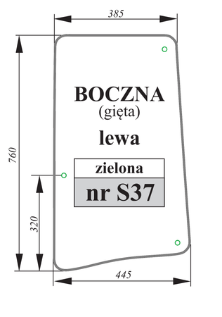 Szyba zielona gięta boczna lewa John Deere L113306