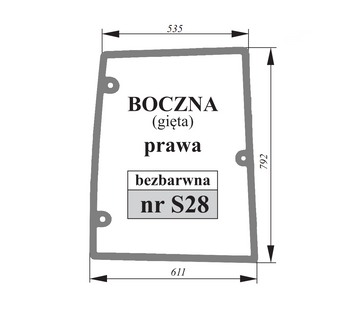 Szyba bezbarwna boczna gięta prawa Zetor Farmtrac Major 80