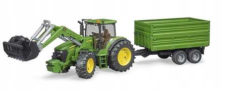 Ciągnik Johnn Deere 7930 z turem i przyczepą kiprowaną Bruder 