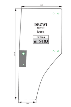 Szyba gięta drzwi zielone lewe John Deere ER047314