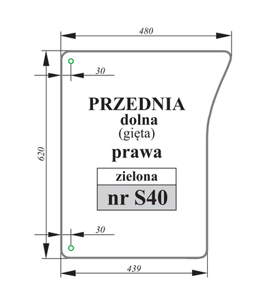 Szyba zielona przednia dolna prawaJohn Deere L78534 L 78534