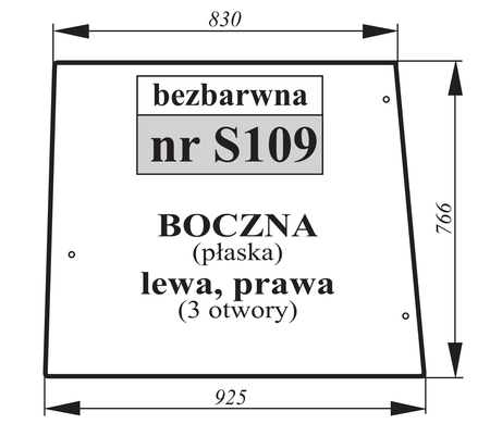 Szyba bezbarwna płaska boczna lewa prawa John Deere L55040