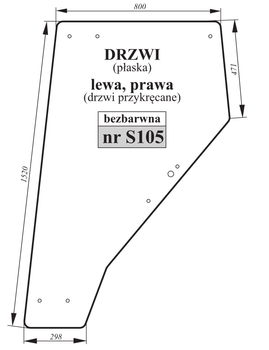 Szyba płaska bezbarwna drzwi przykręcane lewe prawe John Deere Renault 6005023110 RT6005023110