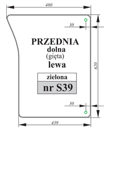 Szyba zielona gięta przednia dolna lewa John Deere L78533