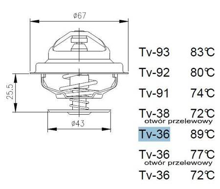 TERMOSTAT Ursus C-385 6-CYL, ZETOR, LIAZ 77°C 0089005904